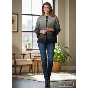 Jones New York Signature Womens Gray Black Ombre Knit Cape Jacket Size M EUC